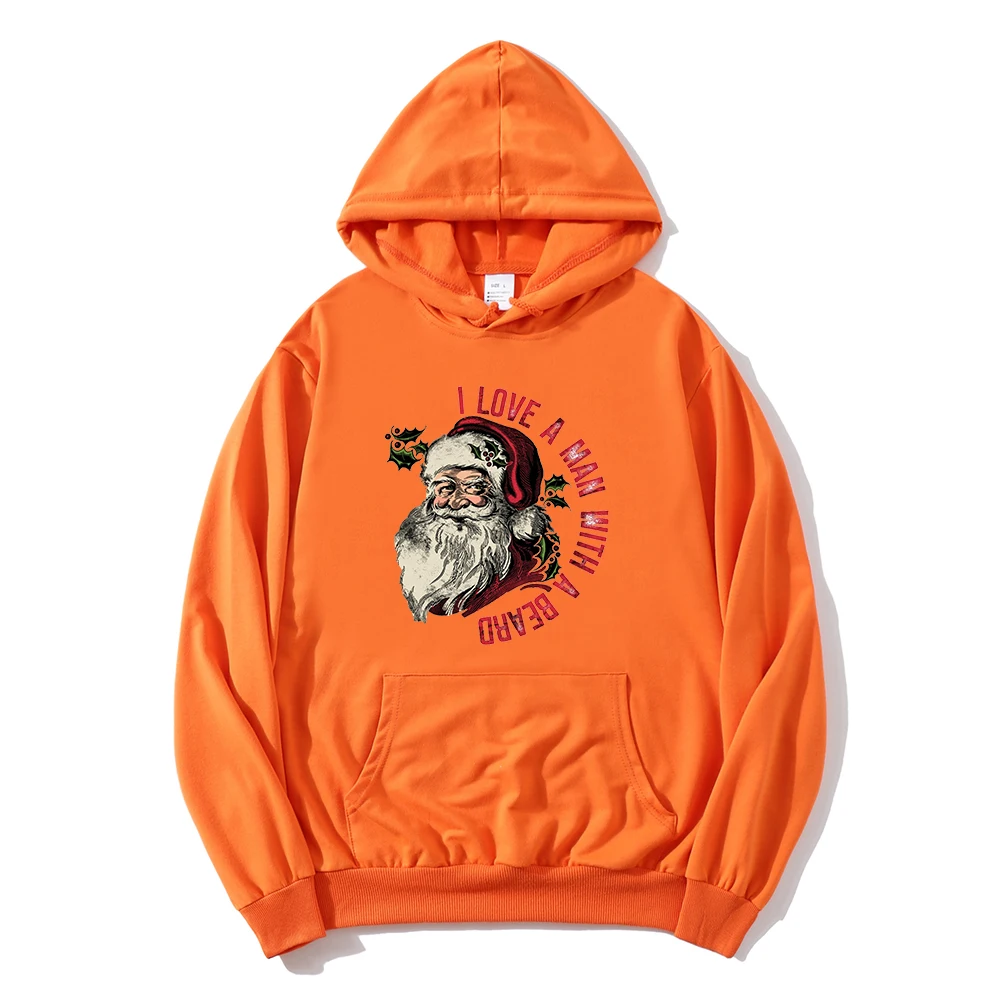 I Love A Man with A Beard Santa Christmas Sweatshirt Funny Santa Winter Clothes Women Cute Christmas for Women Xmas Hoodie
