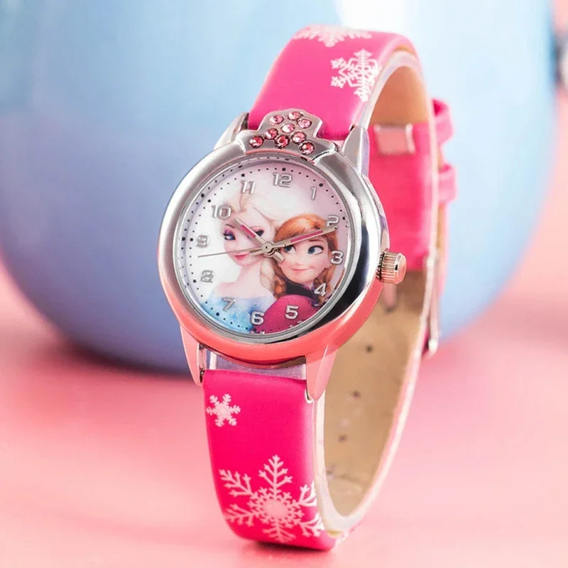 Elsa Princess Kids Watches Leather Strap Cute Children's Cartoon Wristwatches Gifts for Kids Girl Frozen Clock Elsa Watch Girls
