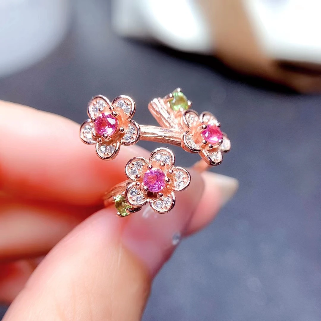 Bague Argent 925 Avec Tourmaline Rubellite Rose 10,25 Ct - Pierre Naturelle, Certificat AGI Inclus