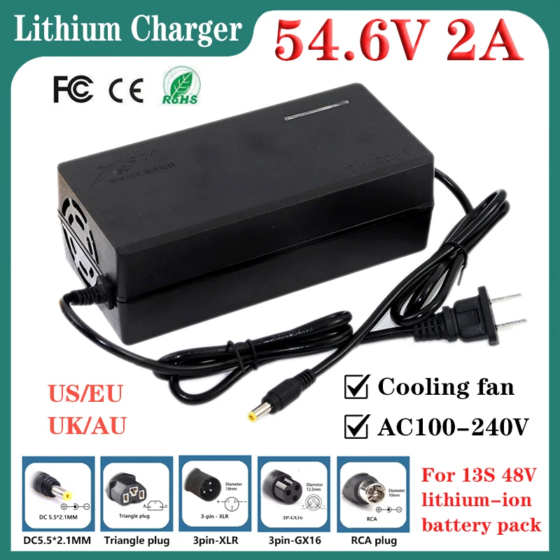 Electric Scooter Charger Uzi 54.6V 2A Charger (with Multiple Output Heads) For Fast And Safe Charging Of Your 48V Li-ion Battery-Compatible With Ebike/Electric Segway Electric Scooter