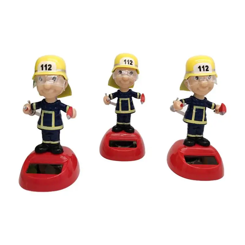 Solar Kimono Doll Ornament Solar Powered Fireman Shaking Doll Christmas Children's Gifts Shaking Head Figurine Desktop Car Interior Decoration