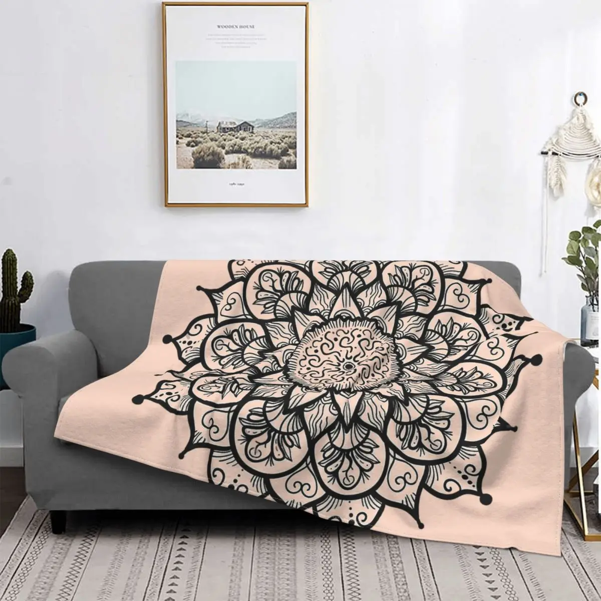 

Peach Pastel Mandala Gorgeous Blanket Geometric Patterns Flannel Summer Multifunction Super Warm Throw Blankets for Bed