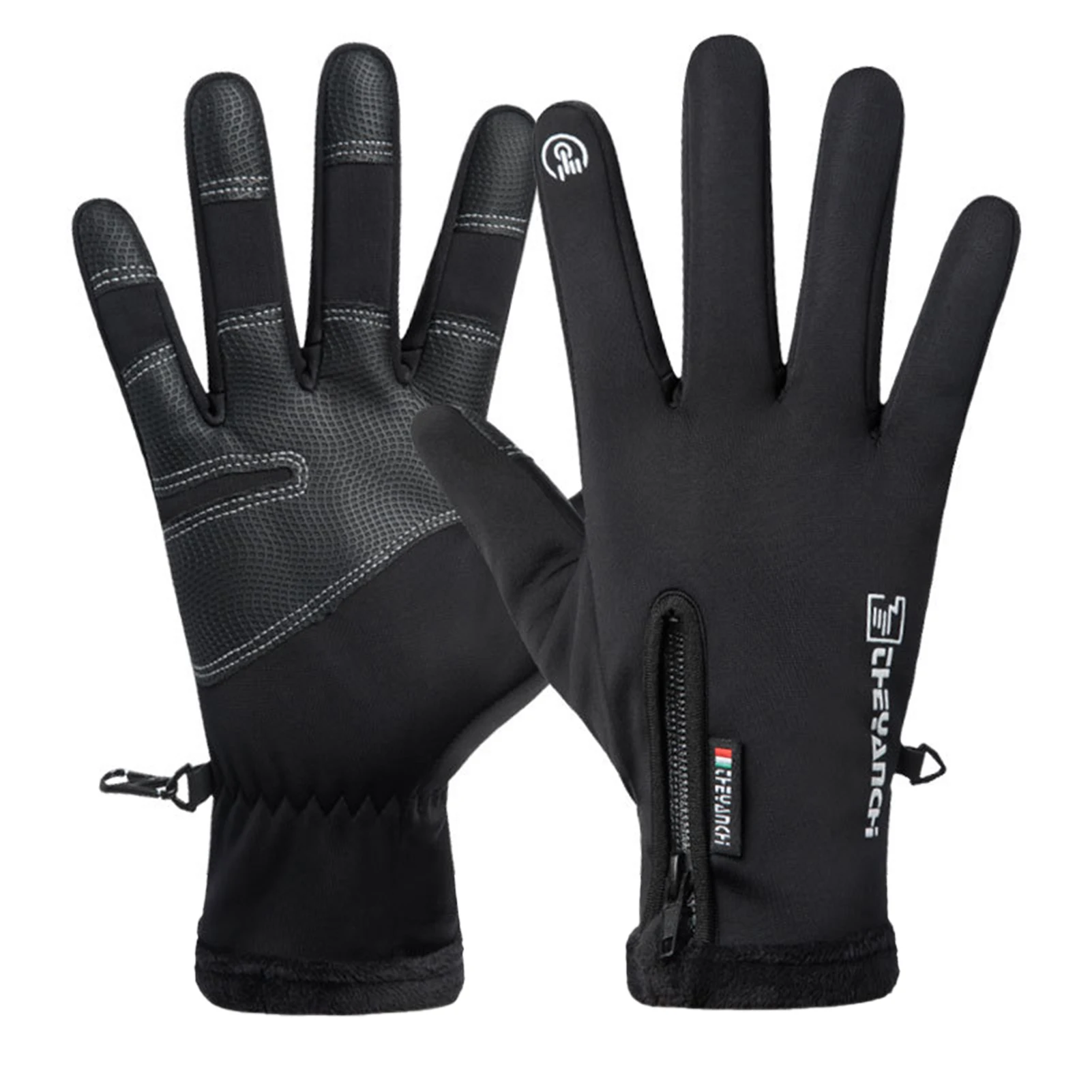 

Fleece Lined Winter Gloves Warm Touch Screen Glove Splash-Proof Wrist Length Anti-Slip Zipper Closure For Riding Driving