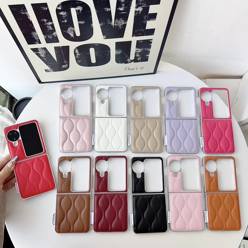Wavy Pattern Leather Phone Case For Oppo Find N3 Flip Protective_voghion.com