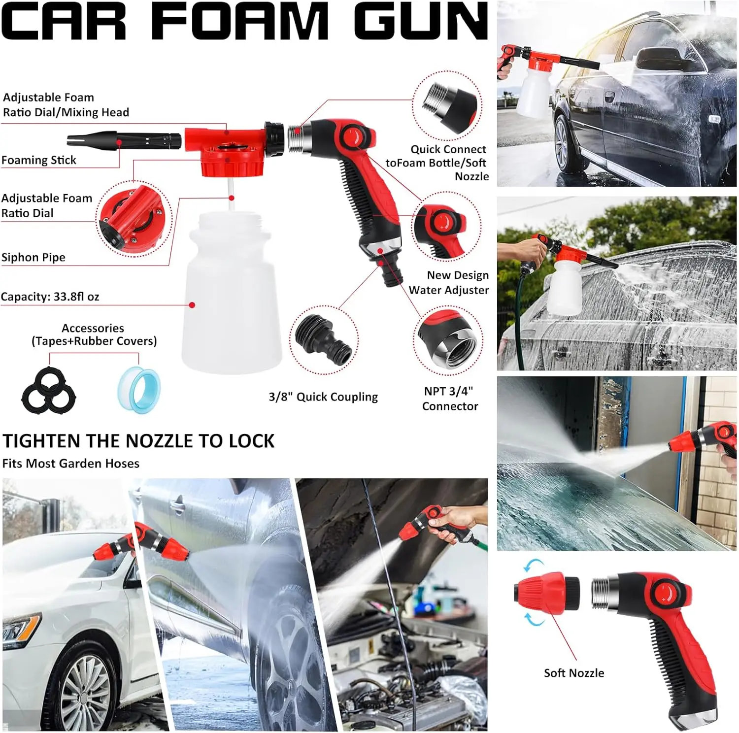 AUTODECO 42Pcs Car Wash Detailing Kit Cleaning Kits with Foam Gun Sprayer Wash Brush with Long Handle Collapsible Bucket 3