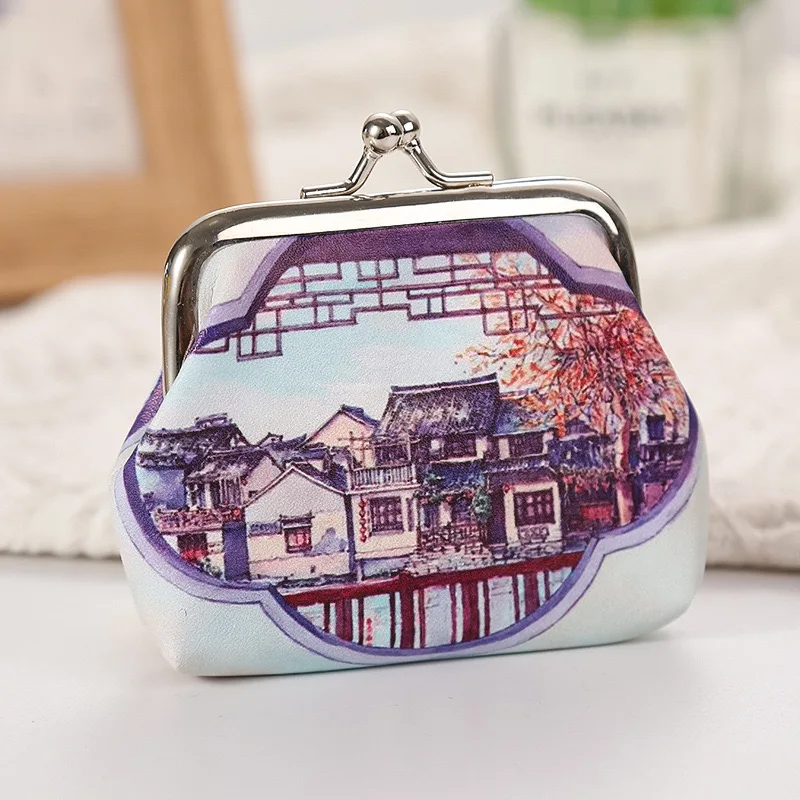 

12PCS Мода PU Кожа Монета Кошелек Waterside Города Женщины Небольшой Изменение Деньги Сумки Ключ Держатель Случай Бумажник Мини Чехол Сувенир