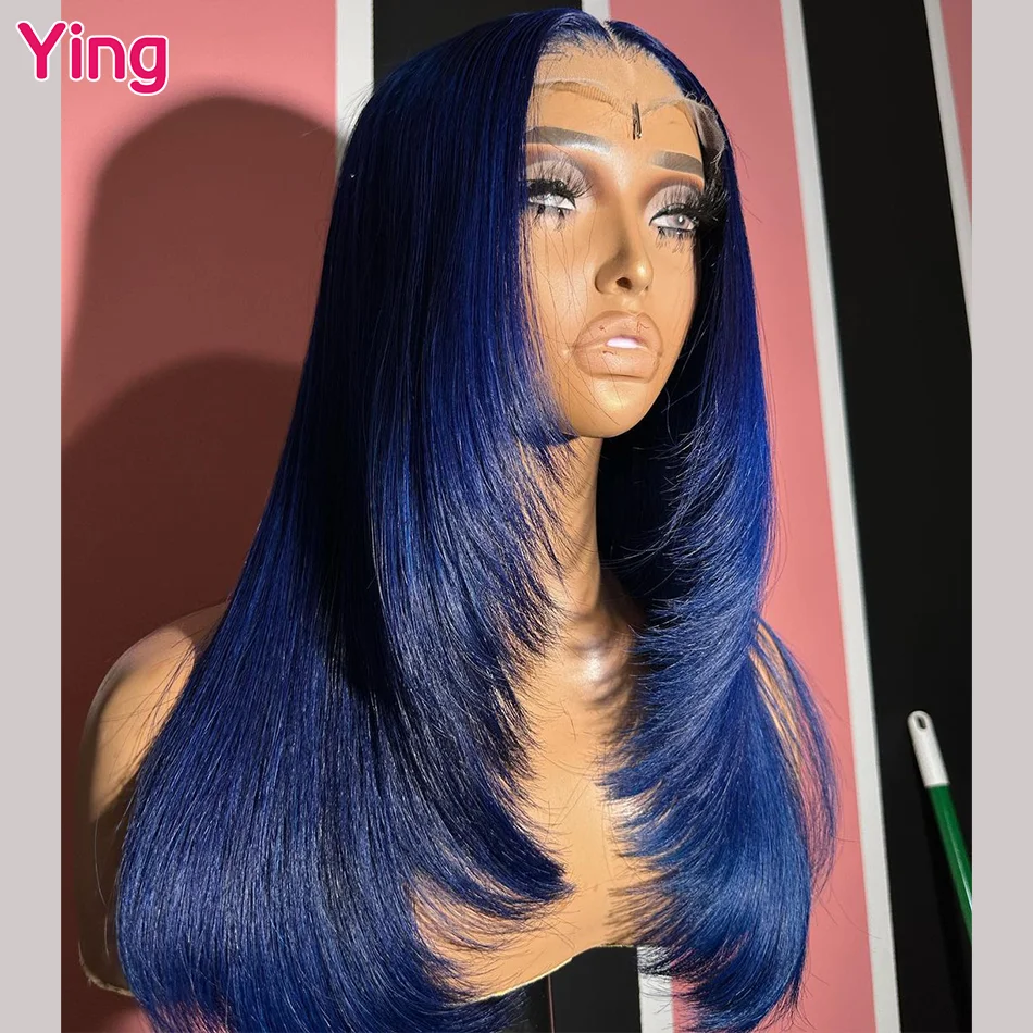 

Ying Bone Straight Dark Blue Colored 13x4 Transparent Lace Wig Remy Preplucked Silky 13X6 Lace Frontal Wigs 5X5 Wigs For Women