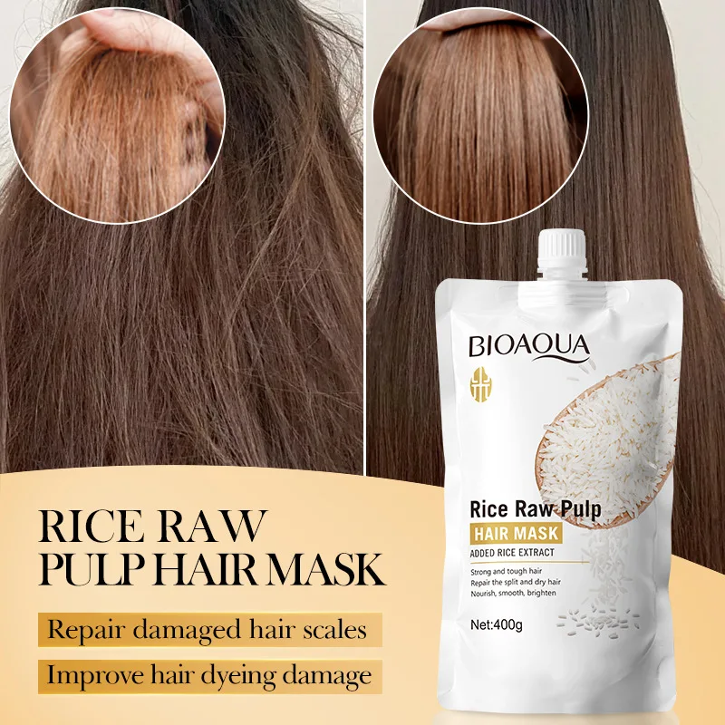 Maschera per capelli alla purè di riso da 400 g, penetra il cuore del capello, reintegra i nutrienti, ripara le cuticole danneggiate e migliora la secchezza, le doppie punte, il crespo e altri danni ai capelli causati da asciugatura con phon, stiratura e tintura. - immagine 4