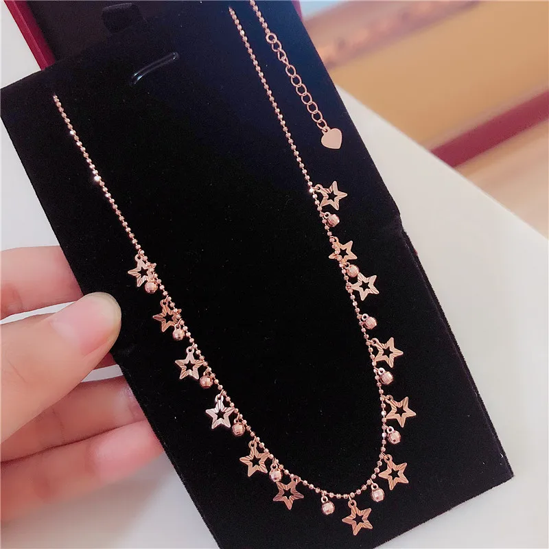 

585 Purple Gold Shining Star Ball Beads Chains Necklace for Woman Wedding Engagement High-grade 14K Rose Gold Jewelry