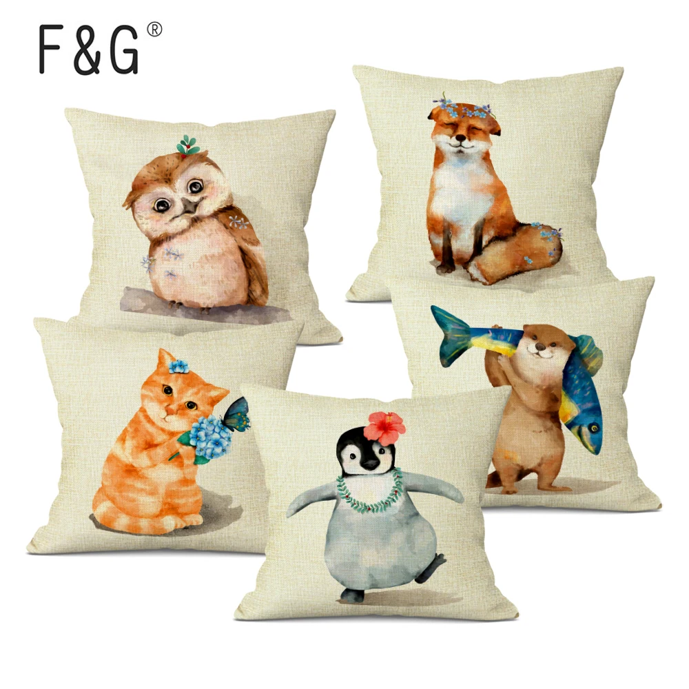 

F&G Cute Animal Decorative Pillow Case 45X45CM Cushion Cover Home Throw Pillows Flower Pillowcase for Sofa Decor