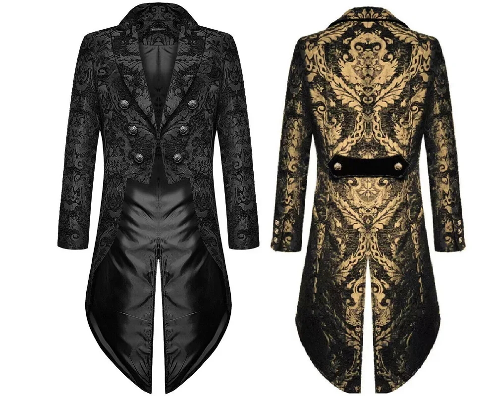 

Medieval Steampunk Tailcoat Halloween Costumes for Men, Renaissance Pirate Vampire Gothic Jackets Warlock Frock Coat Printing