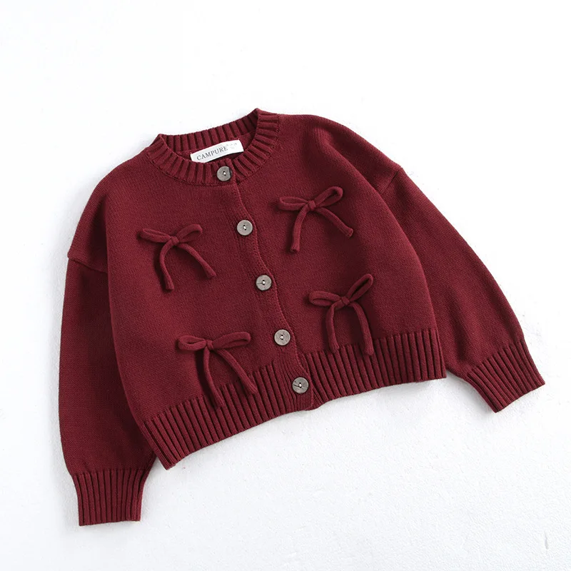 Red Knitted Long Sleeve Sweater Jacket for Girls