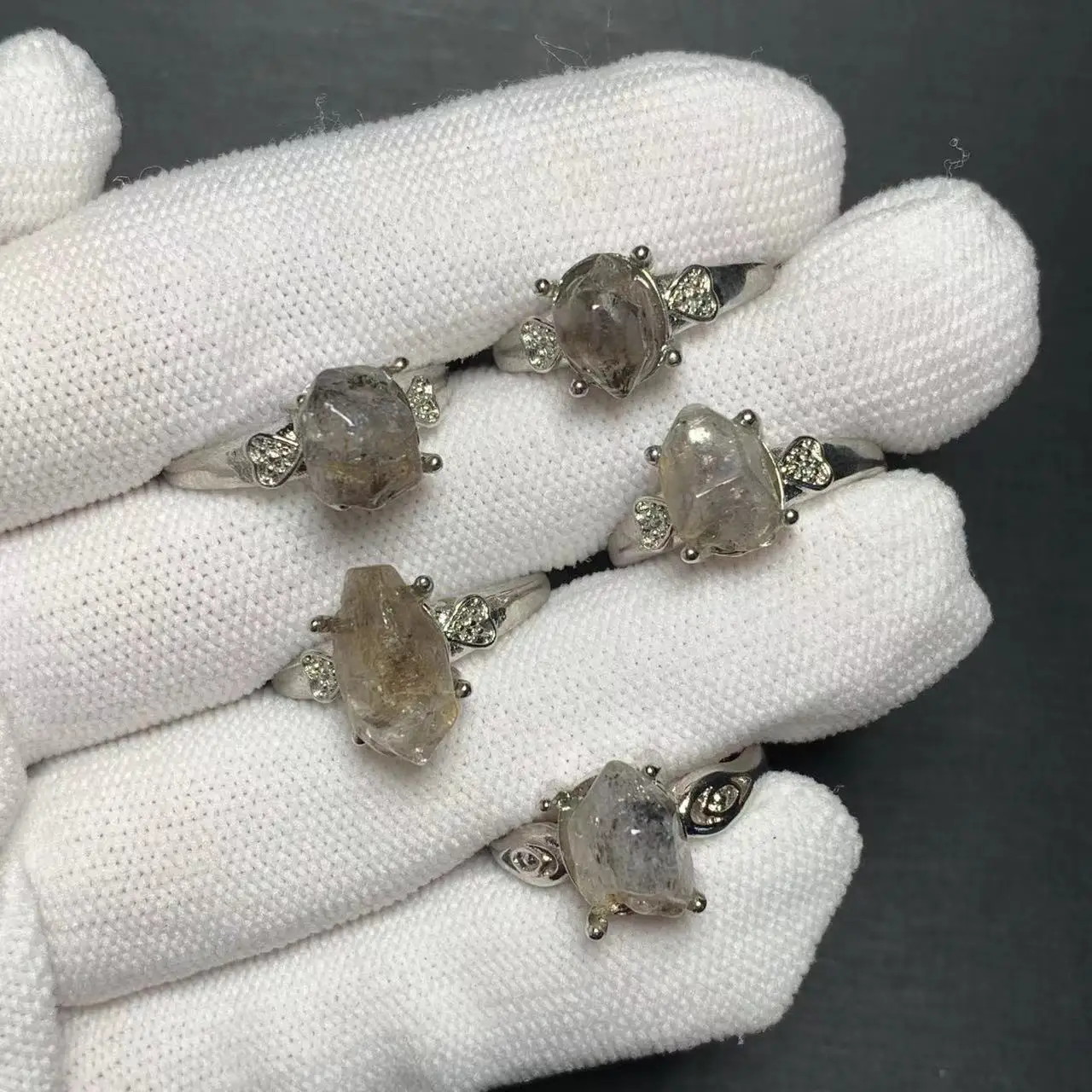 2 pcs Natural Herkimer Diamond luck stone Ring Adjustable Female Ring Jewelry for Women Gift Wholesale High Quality Vintage Fine