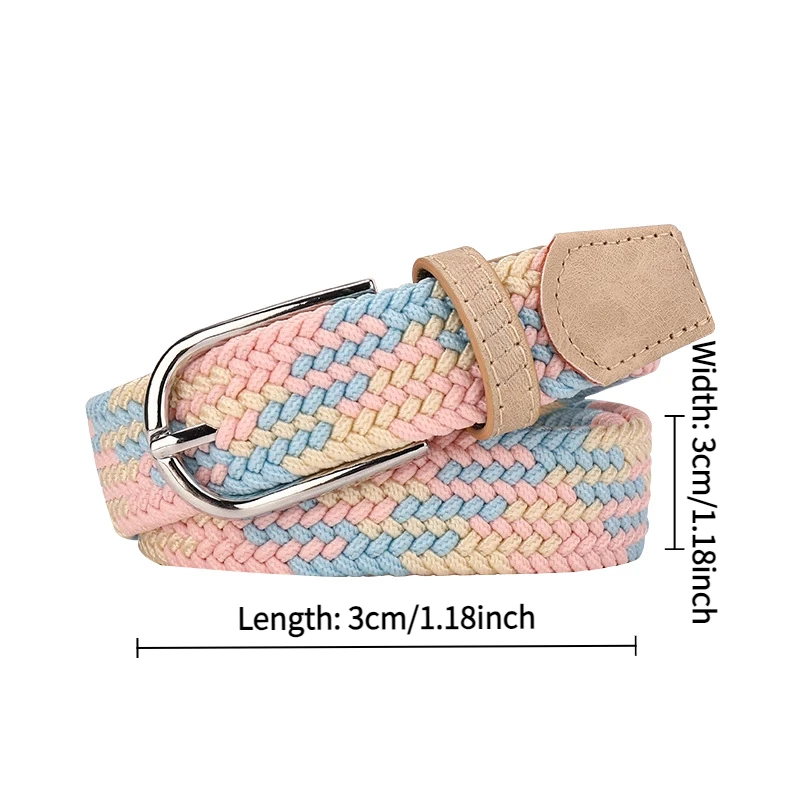 Stanzfreier Gürtel für Damen, passender Jeans-Leinengürtel, gewebter, elastischer Stretch-Dornschließe-Studenten-Lazy-Webgürtel – Detail 5