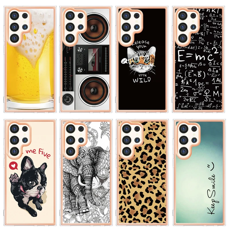 Leopard Print Equation Smile Animal Radio Illustration Custodia Per Telefono Cartoon Per Samsung S24 Ultra S23 S22 S21 5G S21Fe S23Fe Cover