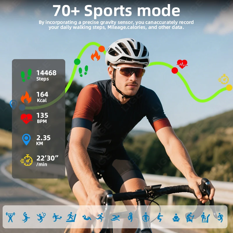 LIGE 1000mAh Large Capacity Battery Smart Watch Men Outdoor IP68 Sports Fitness Tracker Voice Calling 2.04" HD Women Smartwatch