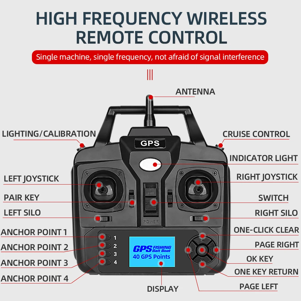 Remote Control GPS Bait Boat 40 Points 500M Auto Driving Return 1.5KG V700 RC Fish Finder Boat With Steering Light For Fishing 6