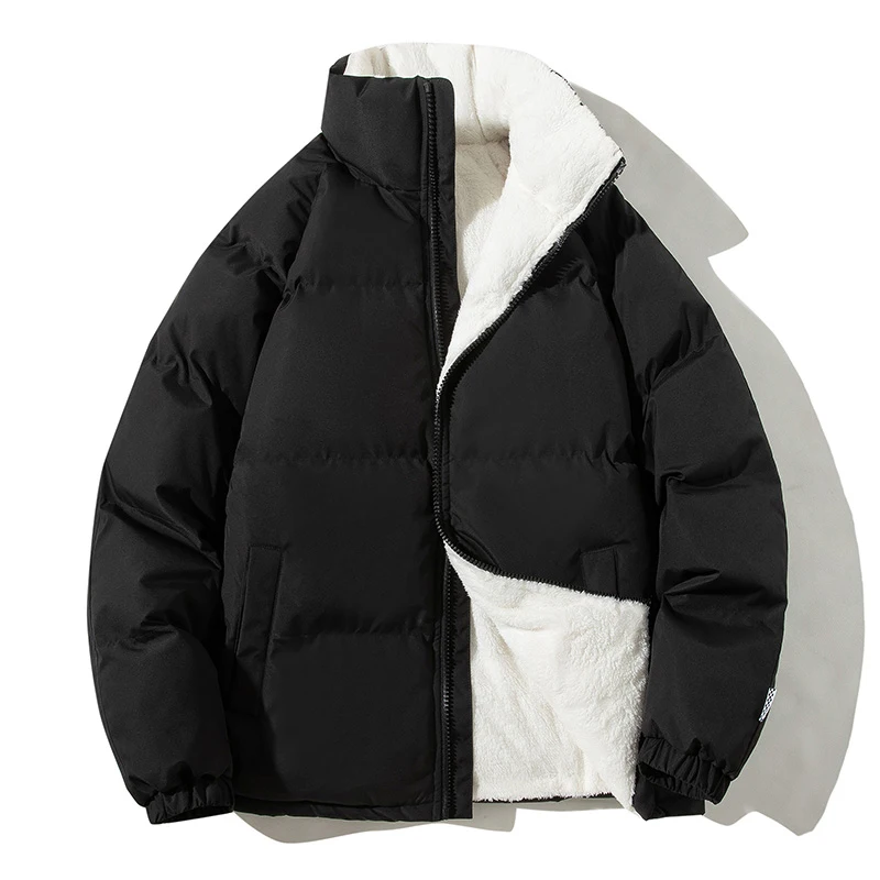 

2024 New Thicken Warm Winter Jacket Men Solid Loose Winter Coats Male Stand Collar Fleece Puffer Parkas Man Harajuku Outerwear