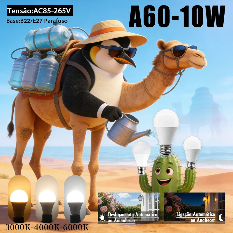 หลอดไฟ LED ควบคุมด้วยเซ็นเซอร์ 10 หลอด AC100-240V ขั้ว E27 B22 ตั้งแต่พลบค่ำถึงเช้า 10 วัตต์ 3000K-6000K สำหรับทางเดินในโรงจอดรถใต้ดิน 1