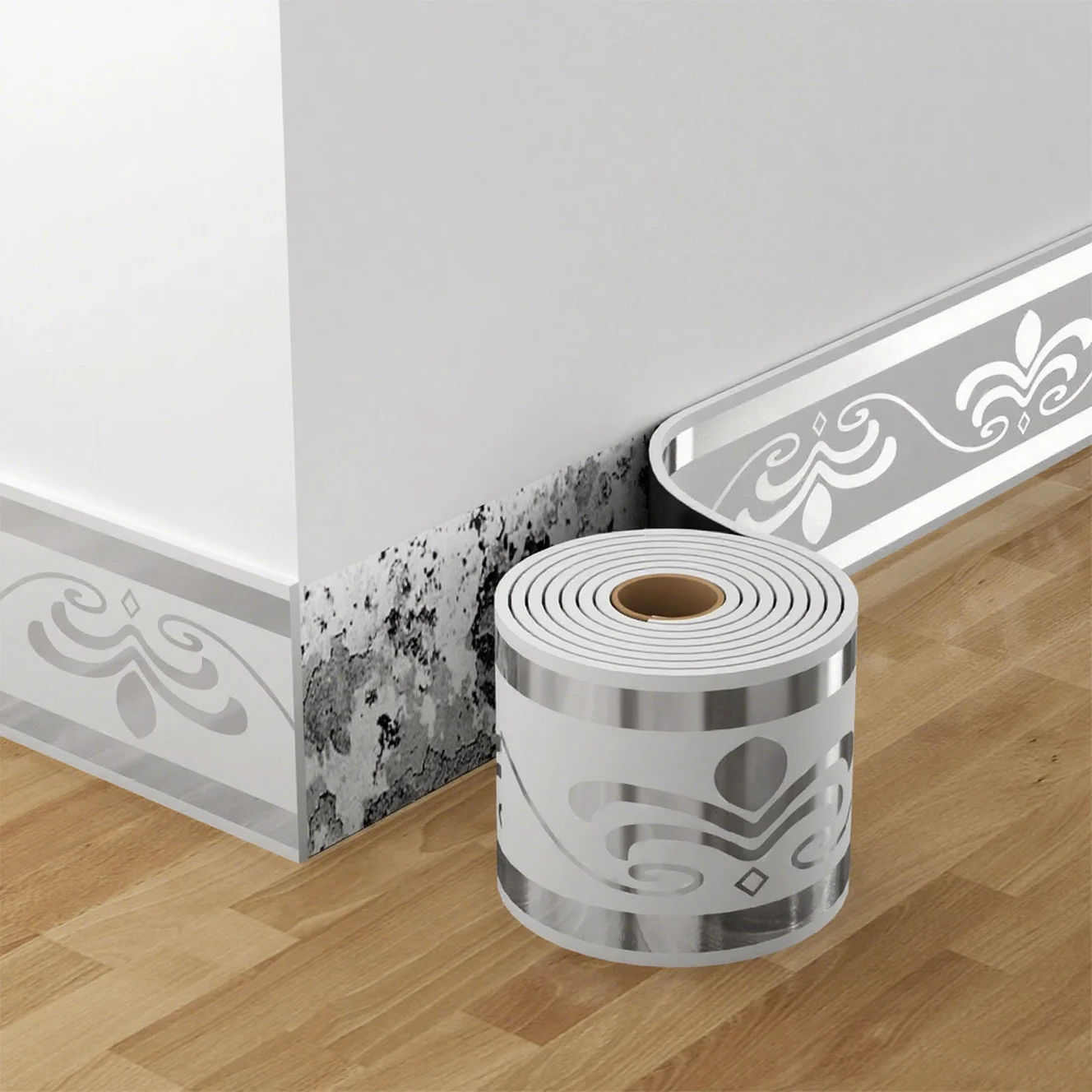 แผ่นปิดขอบผนังแบบม้วนติดเอง กันกระแทก กันน้ำ สำหรับตกแต่งห้องนั่งเล่น ห้องนอน และบ้าน 1