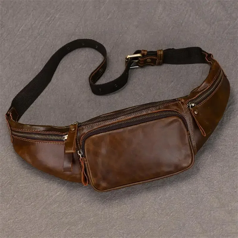 Genuine leather waist bag for men with sleek premium design and adjustable strap