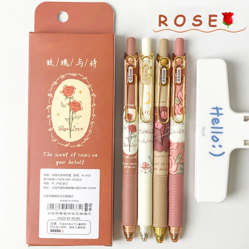 MOZXIRZ 4 Penne Con Inchiostro Gel A Forma Di Fiore, Retrattili