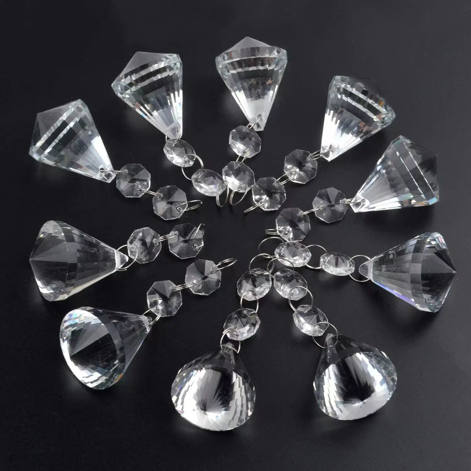 1pc Clear Lamp Prisms Parts with Octagon Bead Chandelier Glass Suncatcher Crystals Hanging Drops Pendants