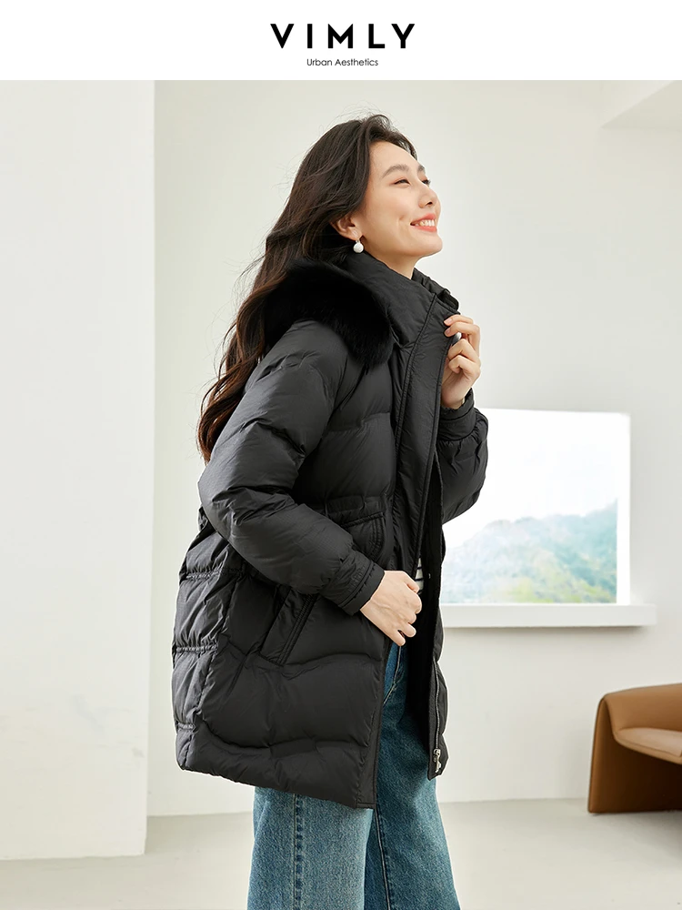 Vimly Women's Winter Down Jacket Mid-length Hooded Woman Coats 2023 Fashion Zipper Thick Warm Long Sleeve Female Outerware 50329
