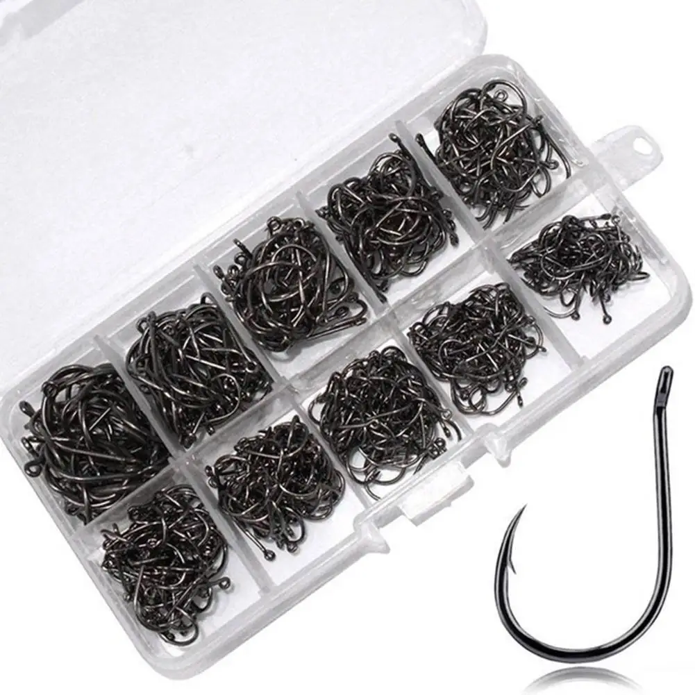100/500pcs Fishing Hooks Set Carbon Steel Single Circle Fishhook Fly Fishing Jip Barbed Carp Hooks Sea Tackle Accessories