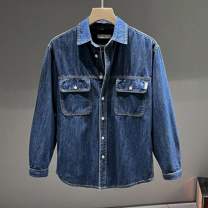 Spring and Autumn XL 5XL 6XL 7X men's denim shirt Men's casual fashion all-match cotton long-sleeved denim shirt