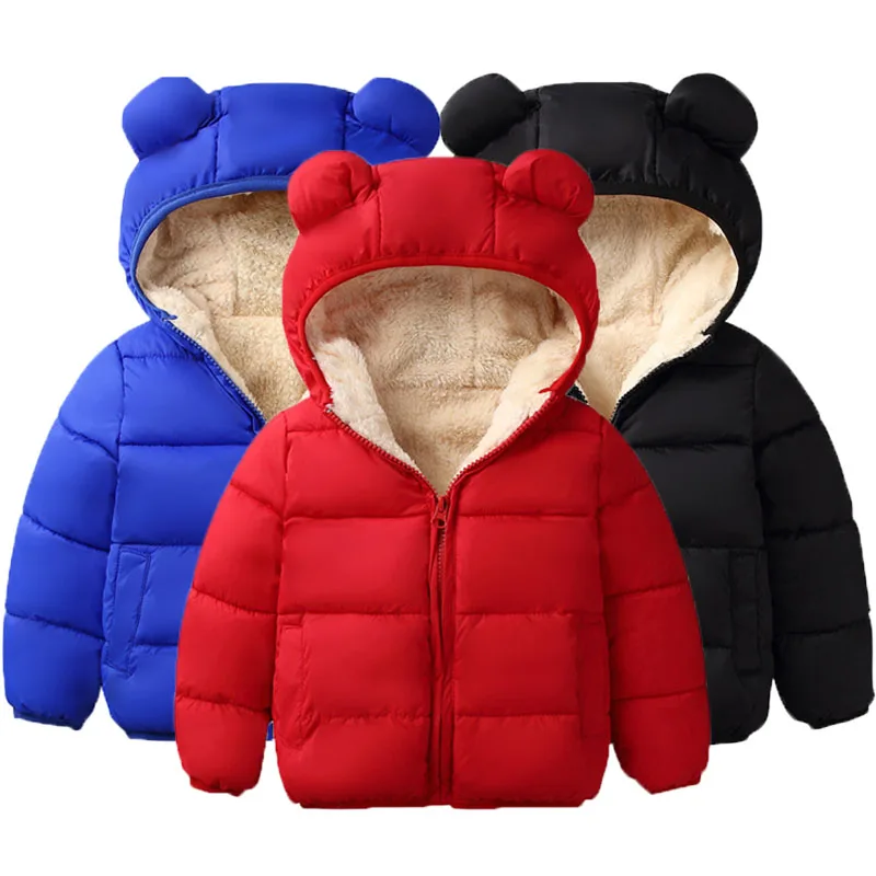 Kids Solid Color Coat Zipper Open Front Hooded Cotton-padded Jacket for Boys and Girls Children's Clothing Outdoor Autumn Outfit