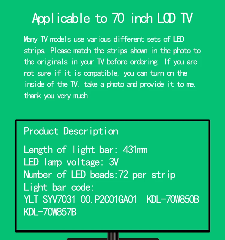 Sony, lâmpada KDL-70W850B 72, TV 70 