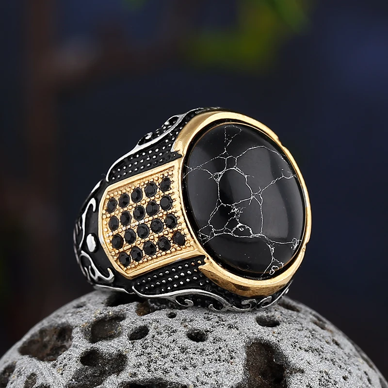 Set 3 Anelli Uomo In Titanio E Acciaio – Modelli Nero, Oro E Argento – Anello Regolabile 6 Mm – Gioielli Punk Hip Hop