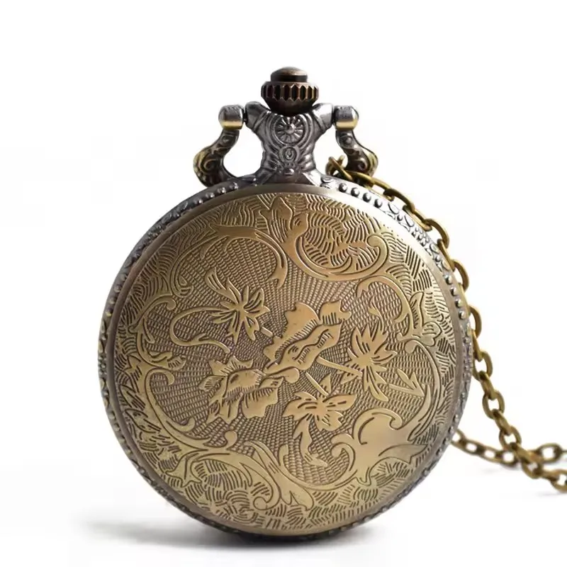 Pocket Watch Bronze Quartz Pocket Watch Necklace Clock Pendant Vintage Watch Chain Women Men Pendant