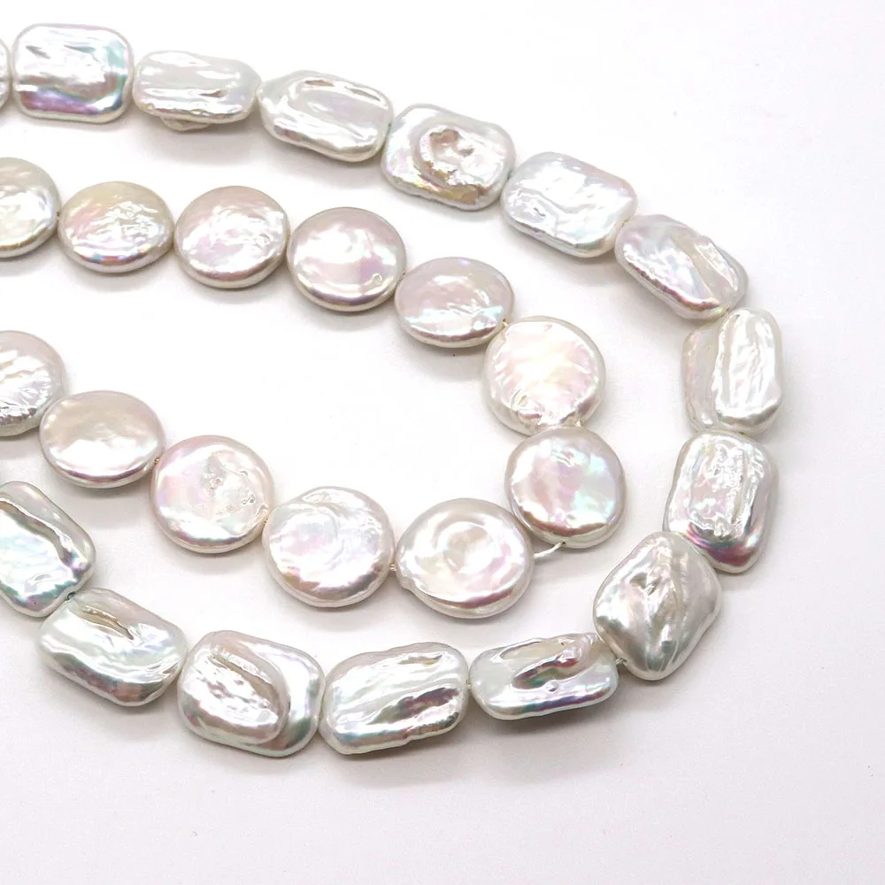 1 Strand 16-17mm 15x20mm Natural Freshwater Pearl Button Beads Flat Round Shaped RectangleDIY for Making Necklace Bracelets