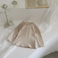 2024 Autumn New Baby Girls Lace Collar Long Sleeve Tops Solid Infant Toddler Cute Bow Princess Bottoming Shirts Cotton Clothes 5