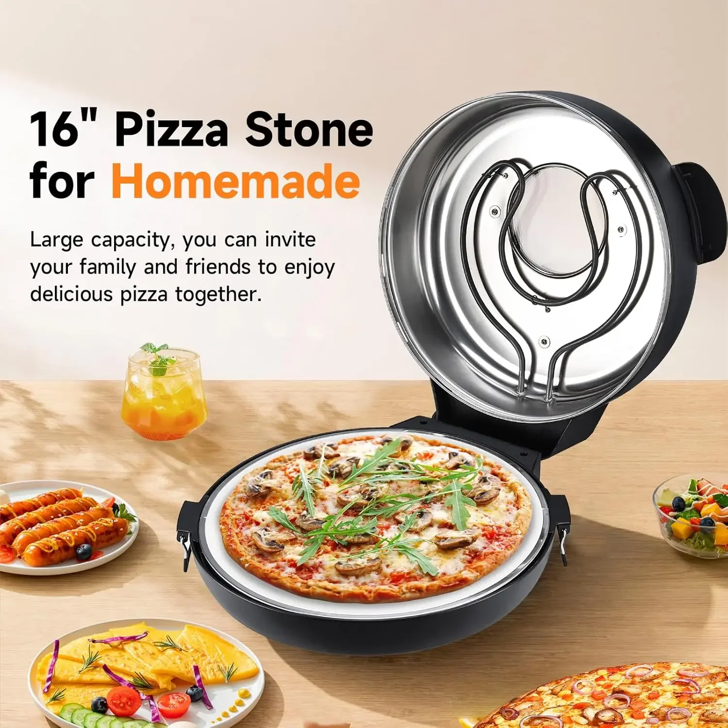 Davivy 16" Large Pizza Oven with Pizza Stone & Grill Pan  Portable Indoor 3