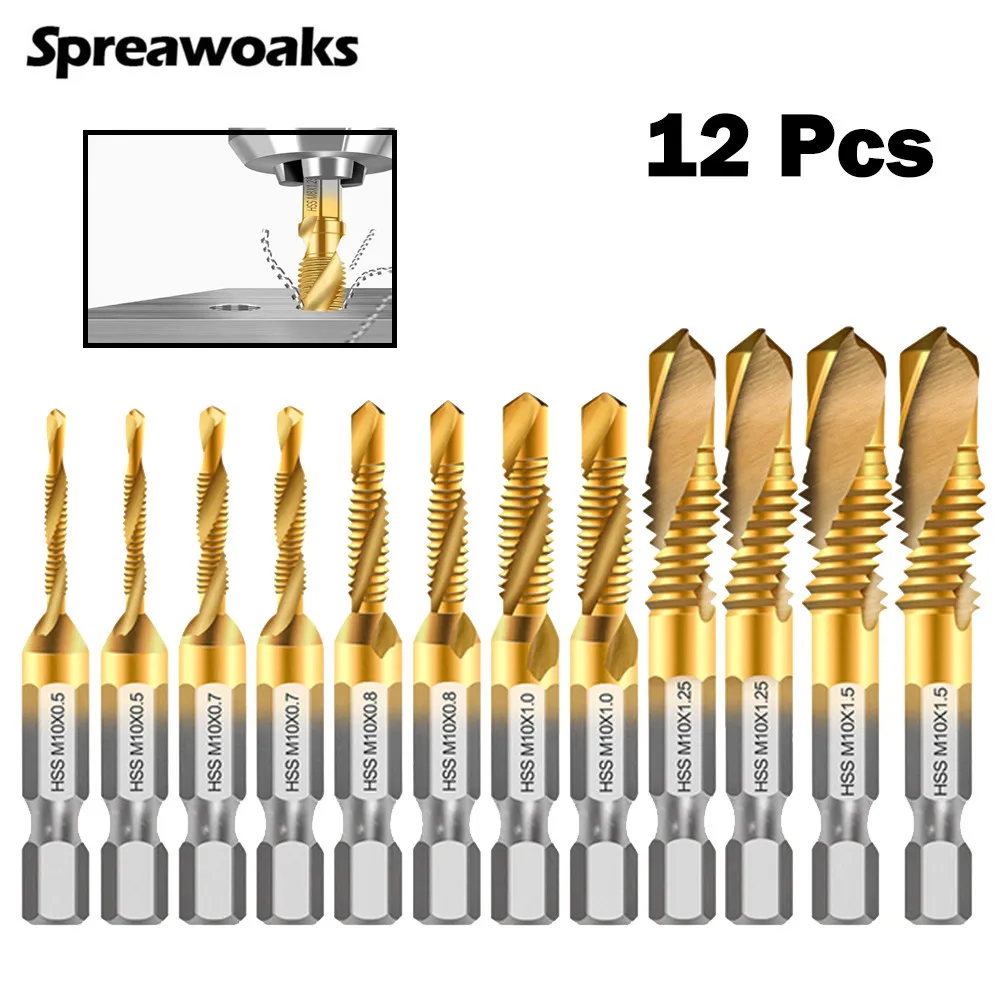 12pcs Tap Drill Bit Set M3-M10 1/4