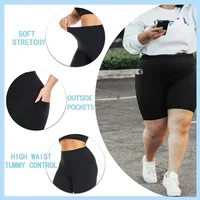 Women's High-Waisted Yoga Shorts Plus Size Workout Leggings with Dual Pockets Stretch European Style Activewear for Gym & Casual - Image 3