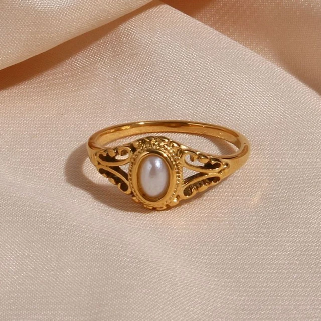 Pearl finger ring designs in gold - Gold Pearl Ring