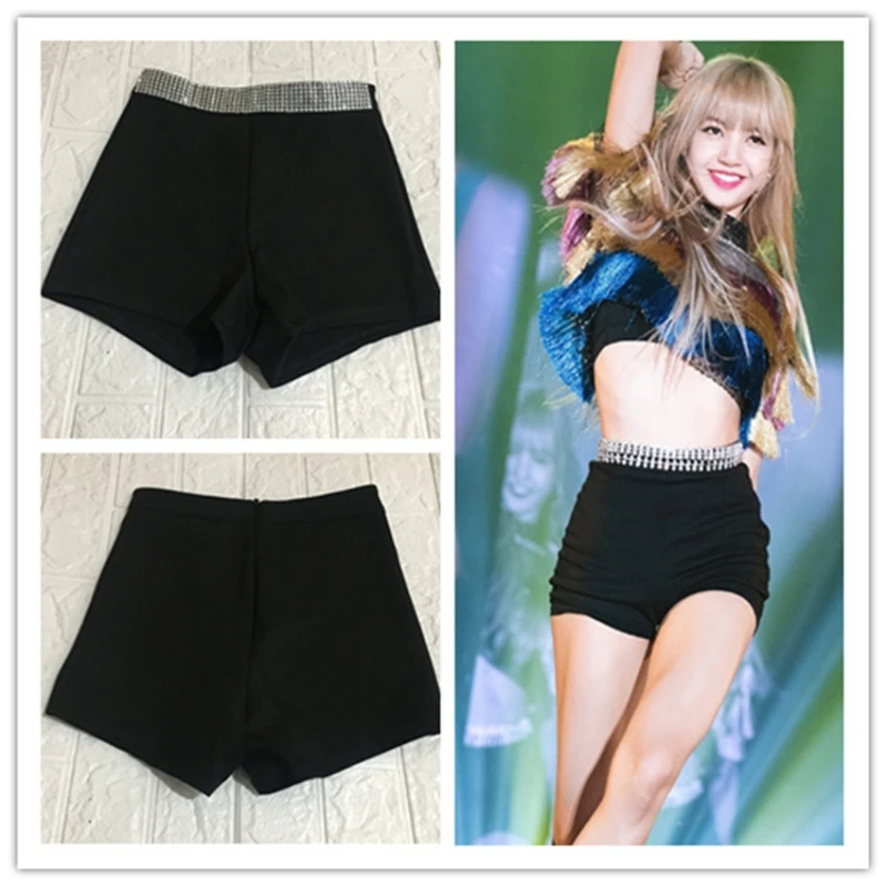 

Kpop Girl Group LISA Concert Nightclub Sexy High Waist Tight Shorts Women Streetwear Dance Hip Hop Black Slim Elastic Shorts