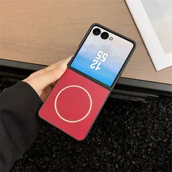 Elegant Slim Magnetic Leather Phone Case with Magsafe Compatibility - Galaxy Z Flip5 (Red)