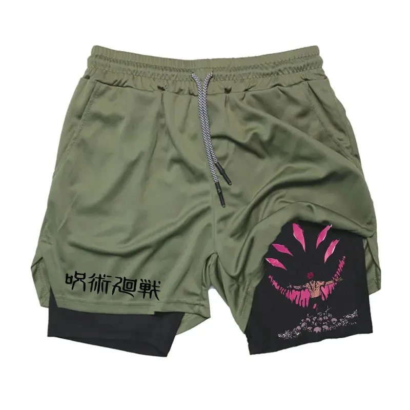 Anime Gym Shorts 2 In 1 Double Layer Men Workout Sports Jogging Sportwear Training Sport Shorts Male Summer Performance Shorts 2