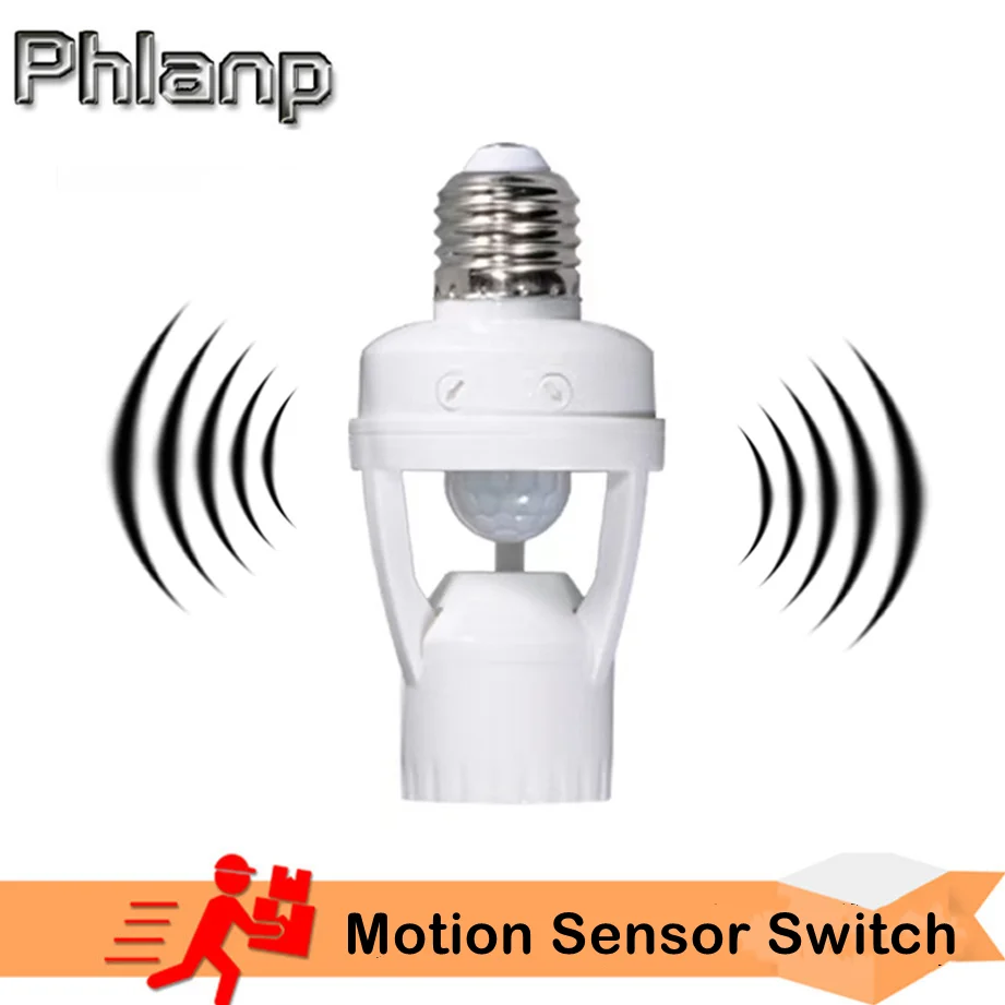 Phlanp E27 Plug 360 Degree PIR Induction Infrared Motion Sensor Smart Light Bulb Socket Switch 85-265V Lamp Base Holder Adapter