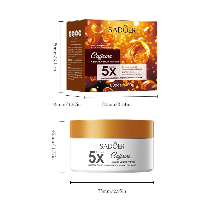 60pcs SADOER Caffeine Eye Mask Anti Dark Circles Firming Moisturizing Wrinkles Anti-aging Hydrating Seaweed Patches