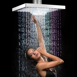 8 Inch LED Square Large Panel Shower Head Rainfall Drenching Mode Colorful Change Color No Power Required Bathroom Shower head