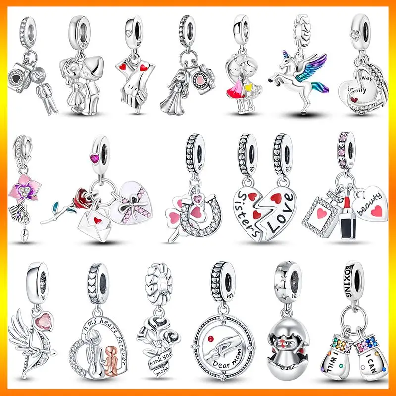 

2023 New in 925 Sterling Silver Heart Lovers Charm Beads Fits Pandora Original Bracelet Women Silver Pendant Bead DIY Jewelry