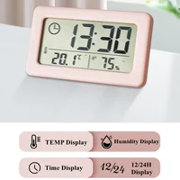 Mini Digital Clock Electronics Temperature and Humidity Portable Desktop Clock Thermometer Hygrometer 12/24H Battery Powered 3