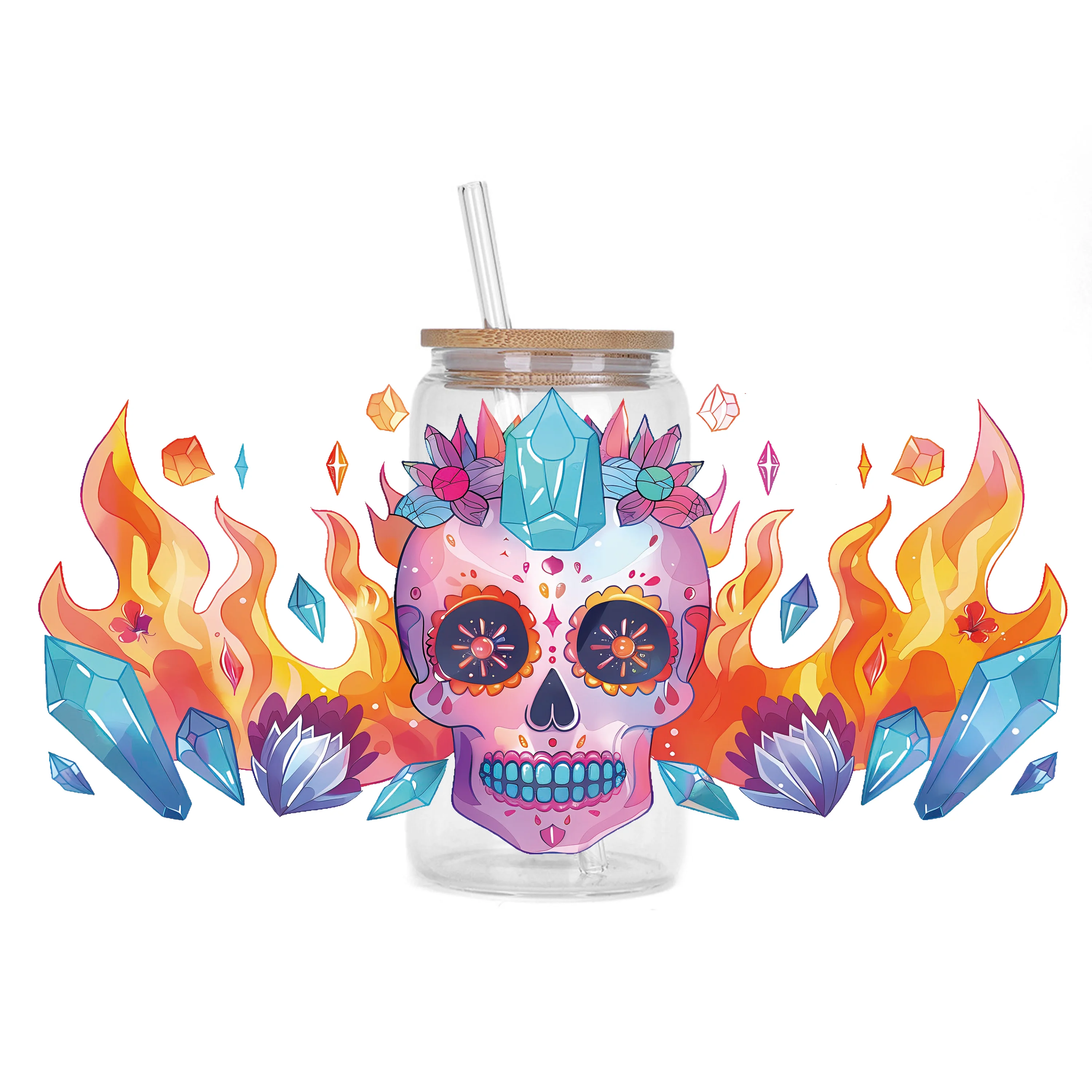 Skull series waterproof DIY Decals 3D transfers uvdtf crystal stickers 16oz uv dtf cup wraps for Libbey Glasses