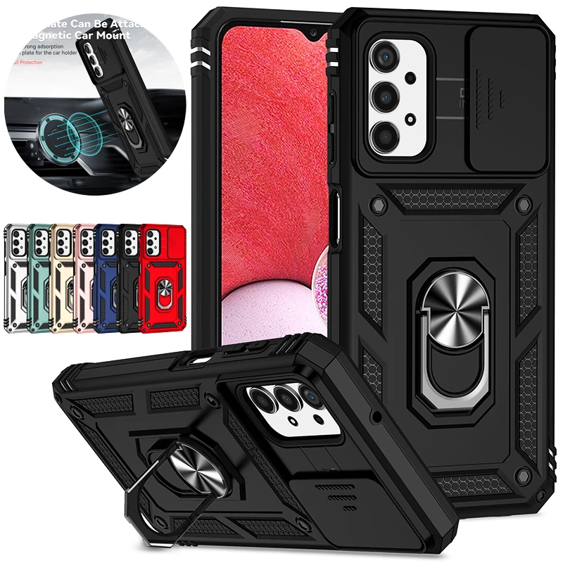 Shockproof Armor Holder Phone Case with Slide Camera Protector and Back Cover